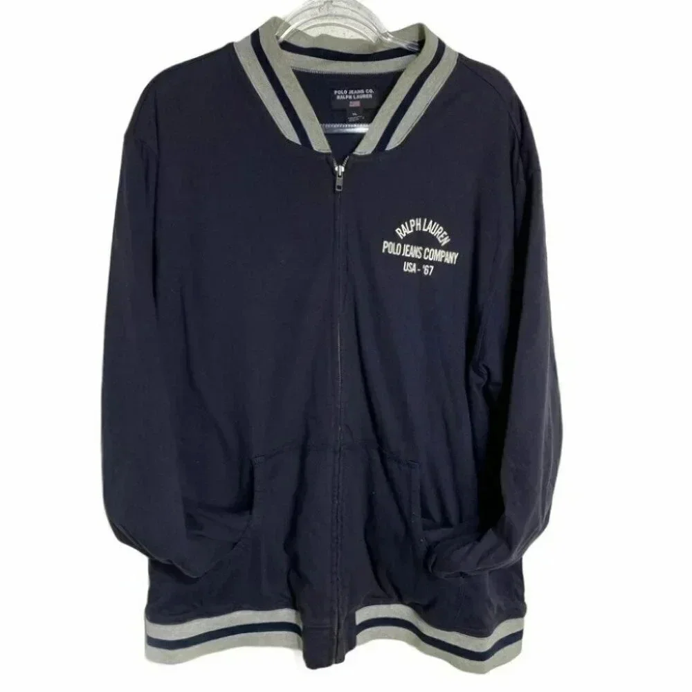 Polo Jeans‎ Co Ralph Lauren XL Navy Blue USRL Varsity Full Zip Bomber Jacket